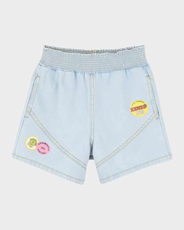 Girl's Denim Shorts W/ Logo Patches, Size 2-4